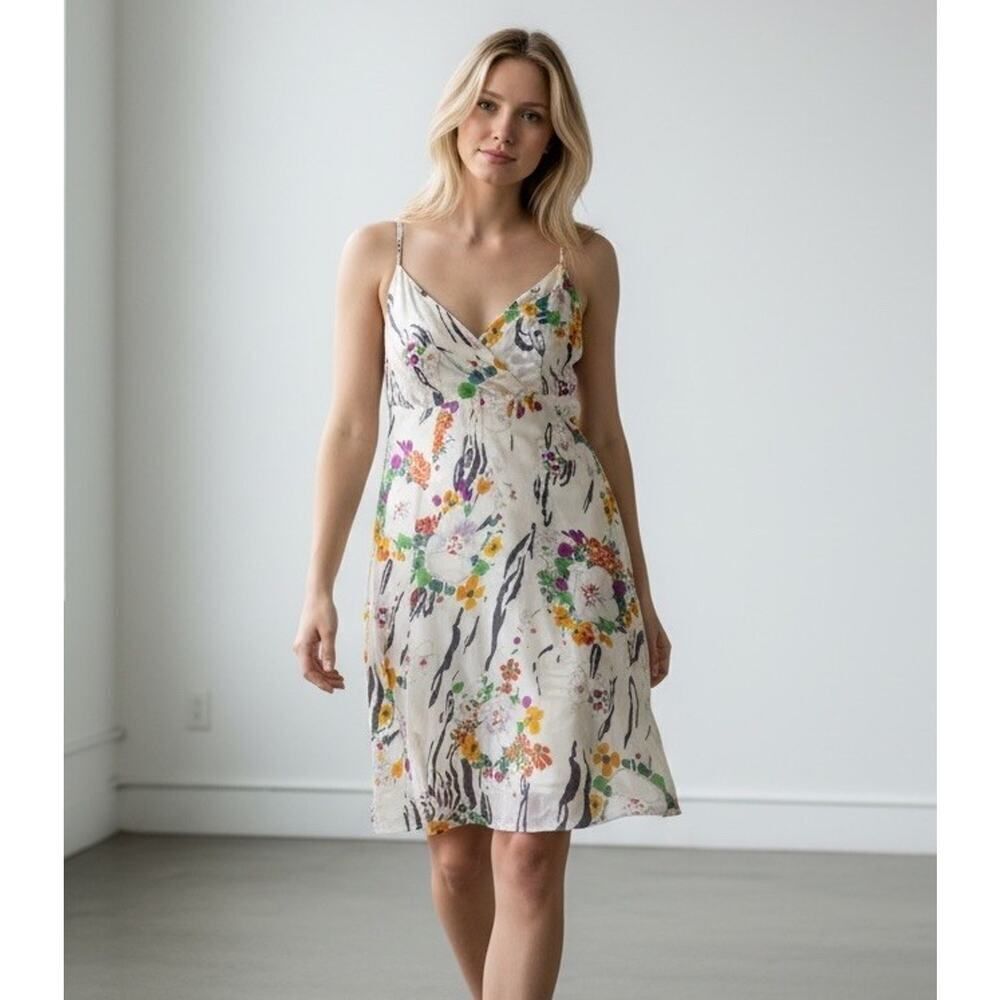 Matty M 100% Silk Floral Slip Dress Ivory Multicolor Print Size Medium